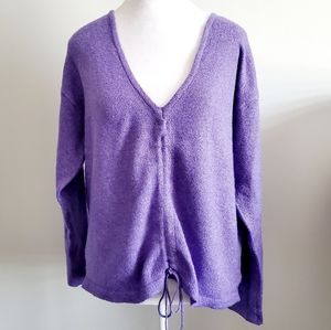 Lavender Women's Soft Light Pullover V Neck Sweater Front Gathered Tie Up